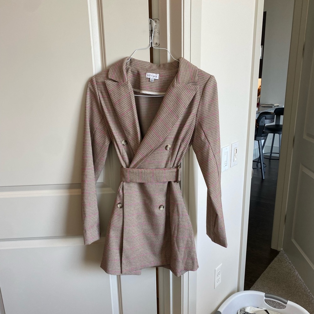 Plaid Double-Breasted Blazer Dress